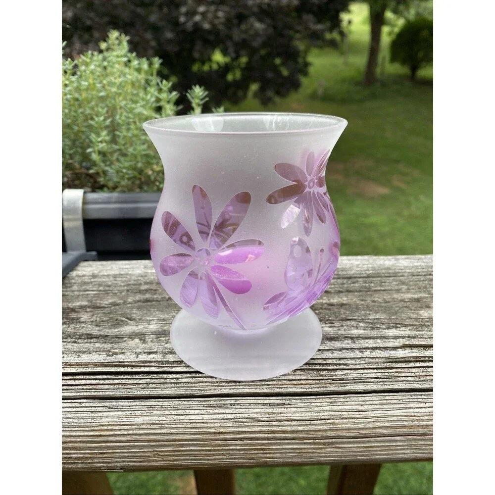 Lenox Etched Frosted Footed Glass Candle Holder  4 inches Height w/votive Candle